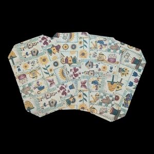 Vintage 70s 80s MCM 4 Vinyl Patchwork Country Garden Irregular Octagon Placemats